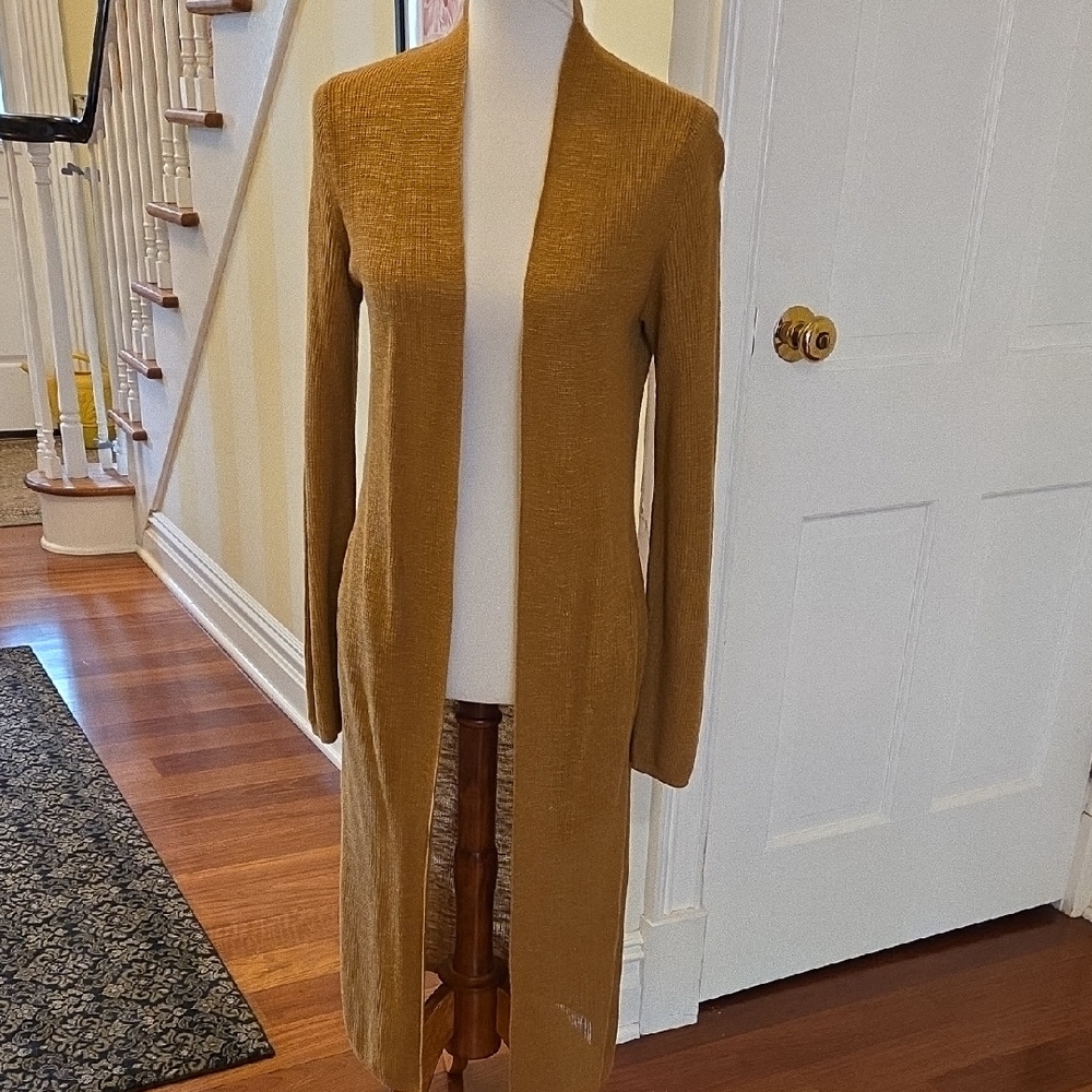 Long Mustard Open-Front Cardigan
